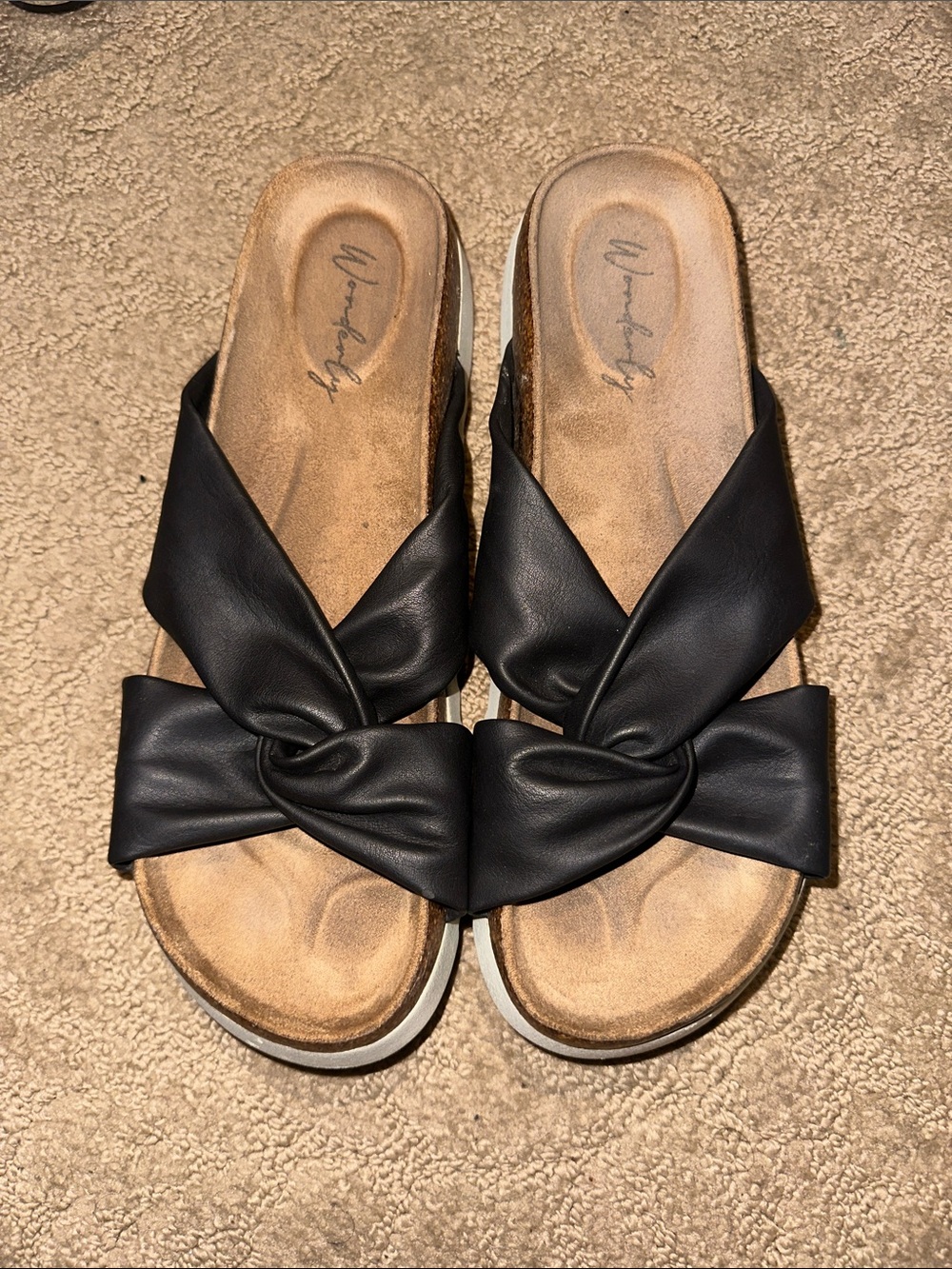 Wonderly Leather Black Knot Slide Sandals